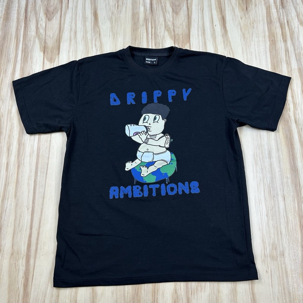 Drippy Ambitions T-Shirt Black Large Short Sleeve Graphic Streetwear Urban